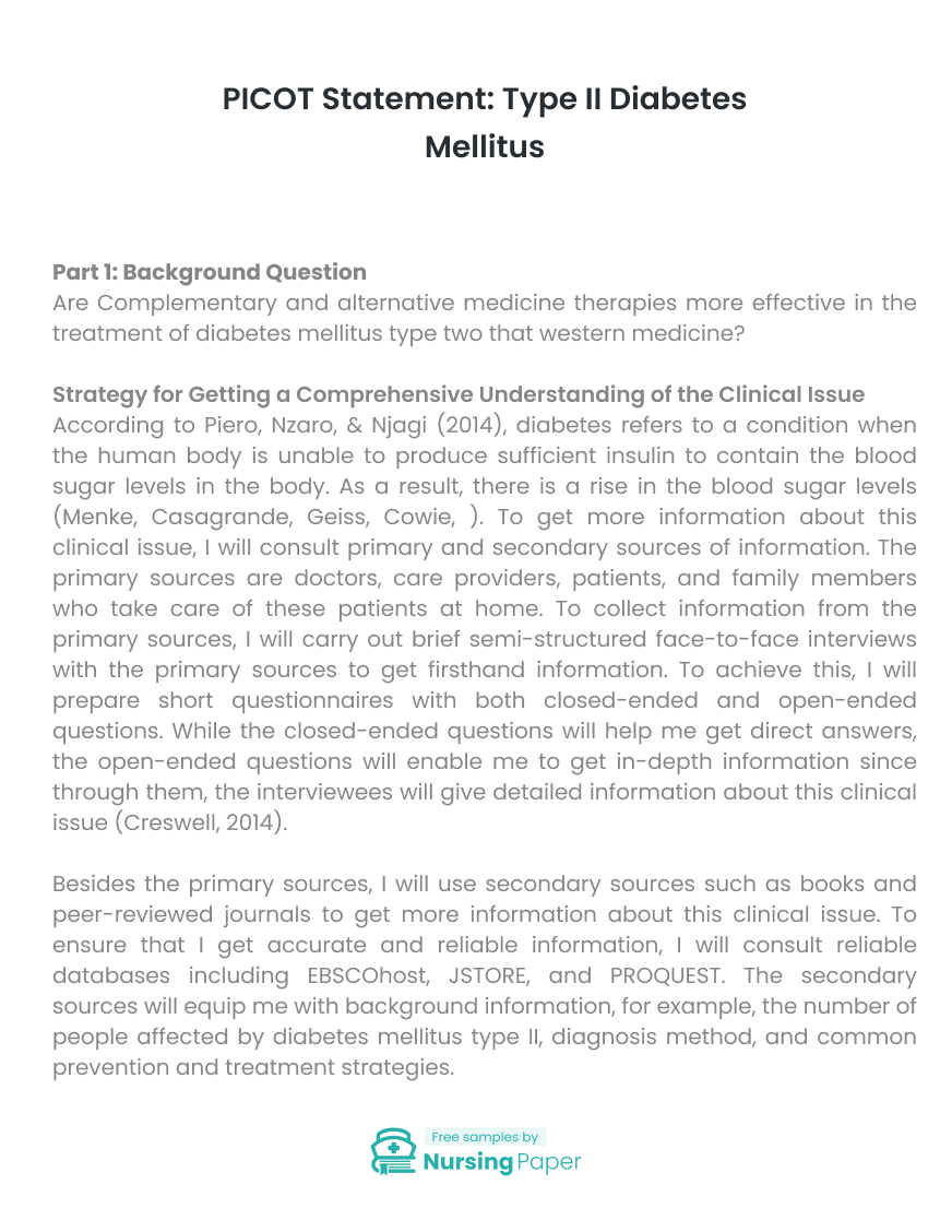 PICOT Statement: Type II Diabetes Mellitus [384 words] | Nursing Paper